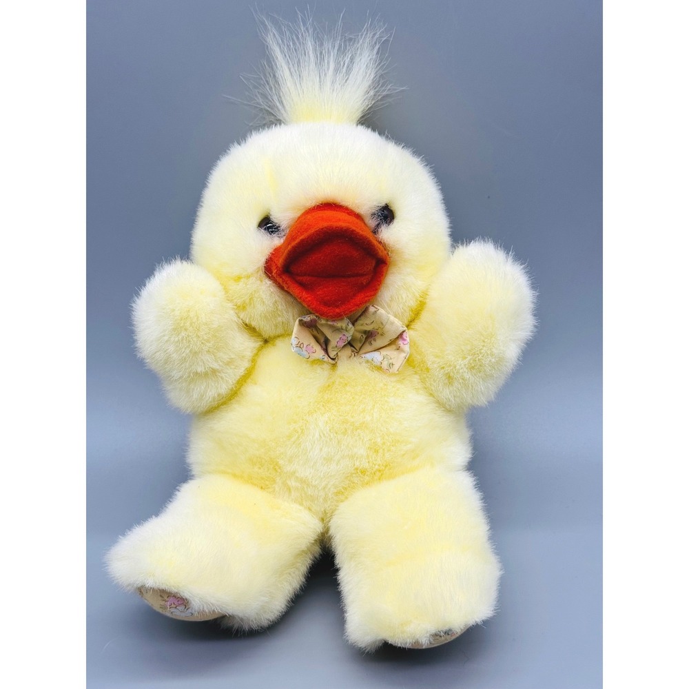 Chosun Duck Plush Yellow Vintage Floral Bow Tie Feet Stuffed Animal 8.5 inch